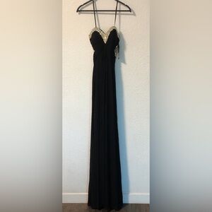 Black Evening Gown with Beaded Sweetheart Neckline